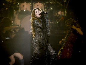 Shania Twain performs at the Scotiabank Saddledome during the Calgary Stampede in Calgary, Alta., on Wednesday, July 9, 2014.