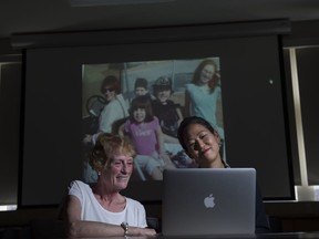Elly Park, right, a clinical lecturer in the University of Alberta's Faculty of Rehabilitation Medicine has made a video with dementia patient Myrna Caroline Jacques on August 22, 2017