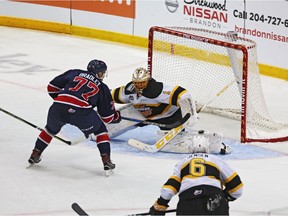 Regina Pats centre Matt Bradley, shown in action last weekend against the Brandon Wheat Kings, is off to a fine start with his new team.