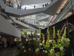 The atrium of Allard Hall was full of onlookers for the Grand opening of the new arts centre at MacEwan University in Edmonton on September 27, 2017.