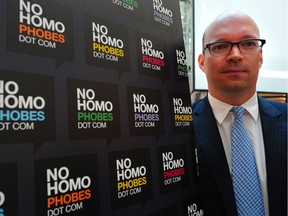 Kristopher Wells at the launch of a major new anti-homophobia initiative at the City Centre Mall in Edmonton. File photo.