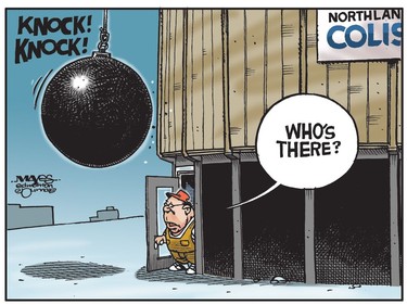Edmonton's Northlands Coliseum may face the wrecking ball. (Cartoon by Malcolm Mayes)