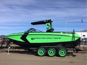 Three Nautique Super Air G23 boats and trailers stolen from a Calmar boat dealership early Sept. 13, 2017, including the boat pictured, were found on a Cold Lake-area property on Sept. 23.