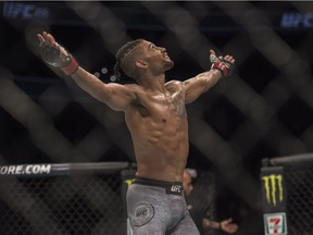 Karan Johnson, in the grey shorts,  defeated  Adriano Martins in a Lightweight bout at UFC 215 at Rogers Place in Edmonton on September 9, 2017.  Photo by Shaughn Butts / Postmedia Photos for stories in Sunday, Sept. 10 edition.
Shaughn Butts, Postmedia