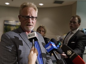 St. Albert Coun. Wes Brodhead speaks about regional transit co-operation with the City of Edmonton during a news conference at city hall in Edmonton on Thursday, Sept. 7, 2017.