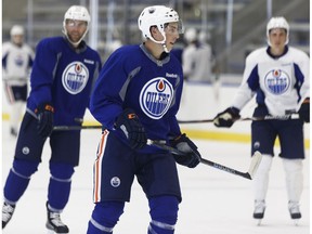 Ryan Nugent-Hopkins skates during an Edmonton Oilers skate at Rogers Place in Edmonton, Alberta on Thursday, September 7, 2017.