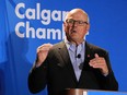 Calgary Flames President Ken King speaks at a Calgary Chamber of Commerce luncheon on Monday, Sept. 25, 2017.