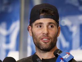 Forward Patrick Maroon speaks with the media during Edmonton Oilers 2017 Training Camp at Rogers Place in Edmonton, Alberta on Thursday, September 14, 2017.