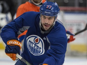 Milan Lucic takes part in the Oilers practice on home ice at Rogers place on April 24,  2017, as they prepare for the second round of the NHL Stanley Cup playoffs against the Anaheim Ducks.  Photo by Shaughn Butts / Postmedia
Shaughn Butts, Postmedia