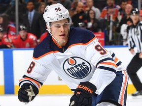 Edmonton Oilers right-wing Jesse Puljujarvi skates during NHL pre-season action against the Calgary Flames on Sept. 18, 2017 at Rogers Place in Edmonton.