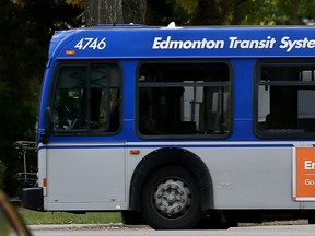 An Edmonton Transit System  bus travels eastbound along 105 Avenue in the Glenora neighbourhood in Edmonton on Sept. 14, 2015.