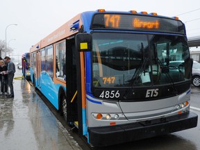 The bus between the Edmonton International Airport and the Century Park Transit Centre when the service launched in 2012.