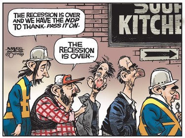 Hard times persist despite the end of Alberta's recession. (Cartoon by Malcolm Mayes)