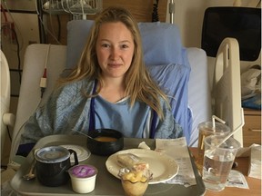 Talia Johnson had her appendix removed after suffering salmonella poisoning at the Edmonton folk festival.