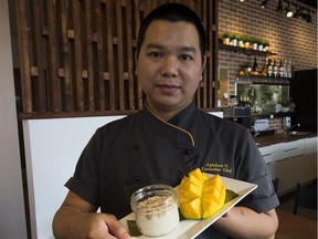 Chef Chon Vichitvorakul with the mango sticky rice at the Loft Thai Eatery on Monday, Sept. 18, 2017 in Edmonton.