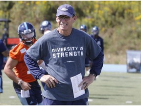 Toronto Argo coach Marc Trestman during practice drills at Downsview Park in Toronto, Ont. on Wednesday September 13, 2017.