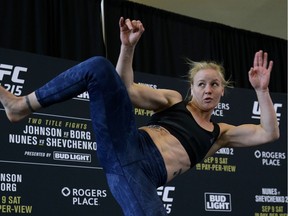 UFC fighter and #1 womens bantamweight contender Valentina Shevchenko holds an open workout at Rogers Place in Edmonton on September 7, 2017. She will fight UFC bantamweight champion Amanda Nunes in UFC 215 on Saturday September 9, 2017.