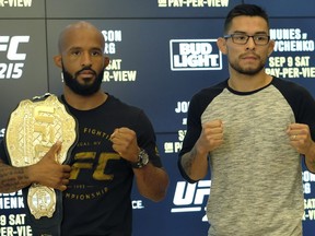 Mixed martial arts fighters Demetrious Johnson (left) and Ray Borg (right) pose for photos at Rogers Place in Edmonton on Wednesday September 6, 2017. They will fight at Ultimate Fighting Championship (UFC) 215 in Edmonton on September 9, 2017.