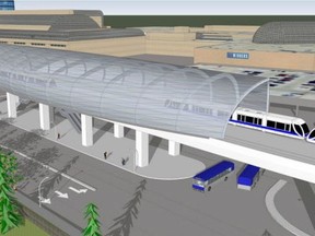 An artist's rendering of the proposed elevated LRT stop at West Edmonton Mall. It would be part of the west LRT, the proposed completion of the Valley Line. The city hopes to put the project out to tender next year. But now, some Ward 5 city council candidates say they are opposed to the plan, and want to replace it with a dedicated bus route.