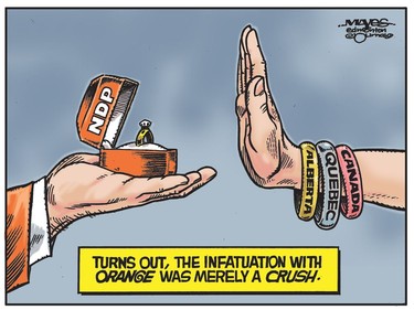 Infatuation with the NDP Orange was just a crush. (Cartoon by Malcolm Mayes)