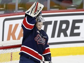 Regina Pats goalie Tyler Brown, shown in this file photo, backstopped his team to a 6-1 win over the Red Deer Rebels on Sunday at the Brandt Centre.
