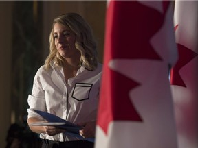 Minister of Canadian Heritage Melanie Joly takes to the stage to outline the government's vision for cultural and creative industries in a digital world in Ottawa, Thursday Sept. 28, 2017.