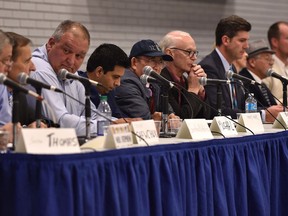 Candidates for mayor gather at Harry Ainlay Composite High School for a three-hour forum in Edmonton on Tuesday, Oct. 3, 2017.