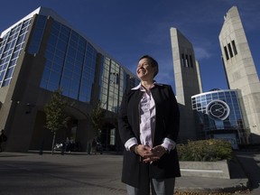 MacEwan University president Deborah Saucier poses for a photo outside the university in Edmonton on Wednesday, Oct. 4, 2017.