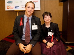 Emcees Michael Glazier and Madison Bailey-Borges at the Special Olympics Alberta annual awards ceremony.