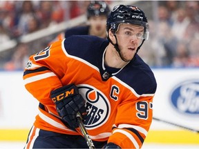 Edmonton Oilers star Connor McDavid against the Calgary Flames on Oct. 4, 2017, at Edmonton's Rogers Place.