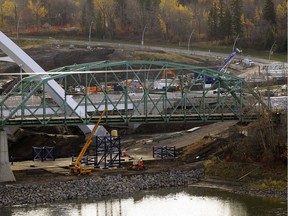 The old Walterdale Bridge over the North Saskatchewan River in downtown Edmonton was being dismantled on Thursday, Oct.19, 2017.