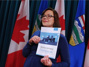 Kathleen Ganley, Minister of Justice and Solicitor General, announced the Alberta government's framework on cannabis during a news conference at the McDougall Centre in Calgary on Wednesday Oct. 4, 2017.