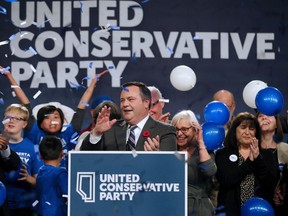 Jason Kenney celebrates after being elected leader of the United Conservative Party. The leadership race winner was announced at the BMO Centre in Calgary on Saturday October 28, 2017.