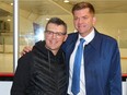 Former NHLer and advocate Theo Fleury poses with UCP leadership candidate Brian Jean in Calgary on Wednesday, October 25, 2017. Fleury endorsed Jean for the leadership of the UCP.