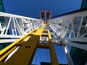 Trinidad Rig 58, one of the largest rigs in North America, is unveiled in Edmonton on Dec. 4, 2014.