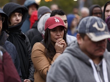 Edmontonians participate in the Stand Together Against Violence in Solidarity with EPS vigil organized by Alberta Muslim Public Affairs Council at Churchill Square in Edmonton, Alberta after a police officer and four bystanders were injured in a terrorist attack on Sunday, October 1, 2017.