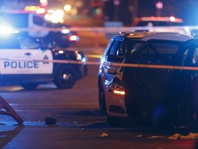 An officer's hat is seen on the ground as Edmonton Police Service officers investigate after a man attacked a police officer outside of an Edmonton Eskimos game at 92 Street and 107A Avenue in Edmonton, Alberta on Sunday, October 1, 2017. Ian Kucerak / Postmedia

Editorial single use only Full Full contract in place
Ian Kucerak, Postmedia