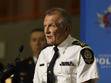 Edmonton Police Service Chief Rod Knecht speaks to the media about a terrorist investigation after a police officer was attacked near Commonwealth Stadium.