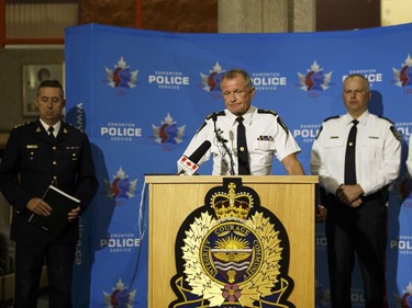 Edmonton Police Service Chief Rod Knecht speaks to the media about a terrorist investigation after a police officer was attacked near Commonwealth Stadium.