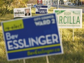 Election signs are seen on Castledowns Road south of 145 Avenue in Edmonton.