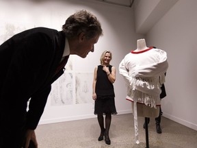 John and Maggie Mitchell are seen during the opening of Where This Goes, the inaugural exhibition, at the John and Maggie Mitchell Art Gallery in MacEwan University's Allard Hall in Edmonton, Alberta on Thursday, October 19, 2017.