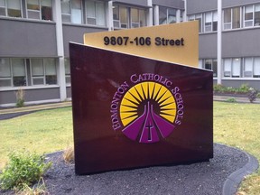 The exterior of the Edmonton Catholic School District's offices is seen on Sept. 21, 2017.