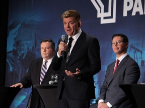 Brian Jean speaks at a debate for leadership candidates of the United Conservative Party at Shell Place in Fort McMurray, Alta. on Thursday Oct. 12, 2017.