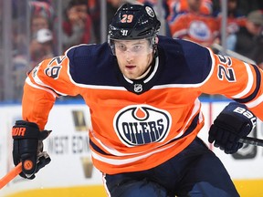 Edmonton Oilers forward Leon Draisaitl in action against the Winnipeg Jets on Oct. 9, 2017, at Edmonton's Rogers Place.