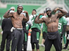 The Saskatchewan Roughriders have flexed their muscles this season and are therefore poised to snap a two-year playoff drought. Despite near-freezing temperatures during Thursday's walk-through, Roughriders defensive ends Willie Jefferson, left, and A.C. Leonard were more than willing to brave the elements.