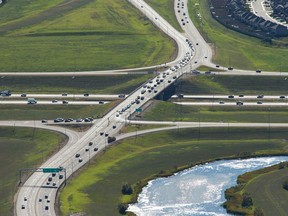 An aerial view of Anthony Henday Drive and Terwillegar Drive.