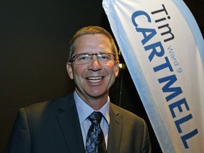 Tim Cartmell was all smiles after delivering his victory speech in the Edmonton municipal election on Oct. 16, 2017. He was elected to represent Ward 9.