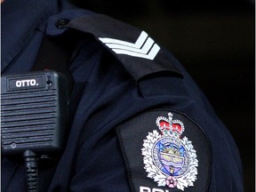 Sergeant stripes on the uniform of an Edmonton Police Service member. The service is tightening its policies after a demoted officer was spotted serving as a temporary acting sergeant.