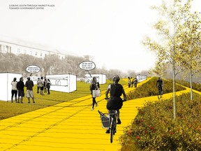 A rendering of the High Level Line running through the Grandin area.