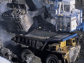 Teck Cominco's Cardinal River coal mine pit, truck and shovel in pit. Cardinal River Operations is Teck CoalÕs only Alberta-based operation, and is located approximately 42 kilometres south of Hinton, Alberta.